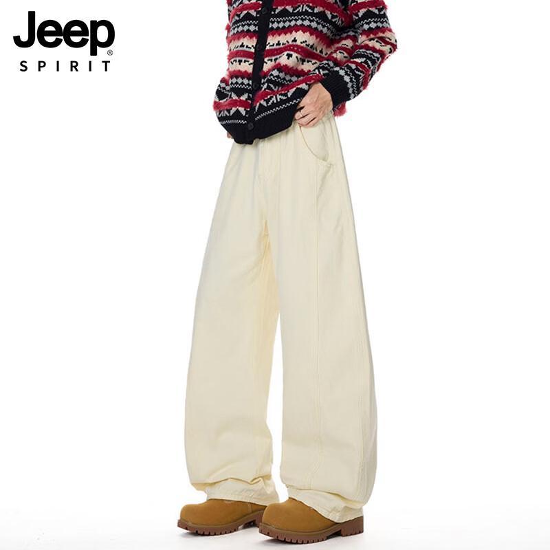 JEEP SPIRIT Men s Washed Cotton Curved Wide-Leg Jeans S