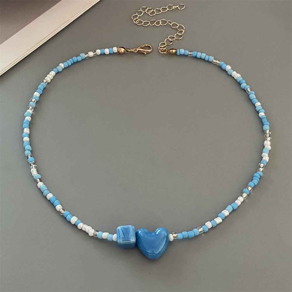 1 pc New Colorul Love Heart Necklace Handmade Rice Beads Fashion Geometric Choker Necklace Bohemian Trendy Neck Jewelry