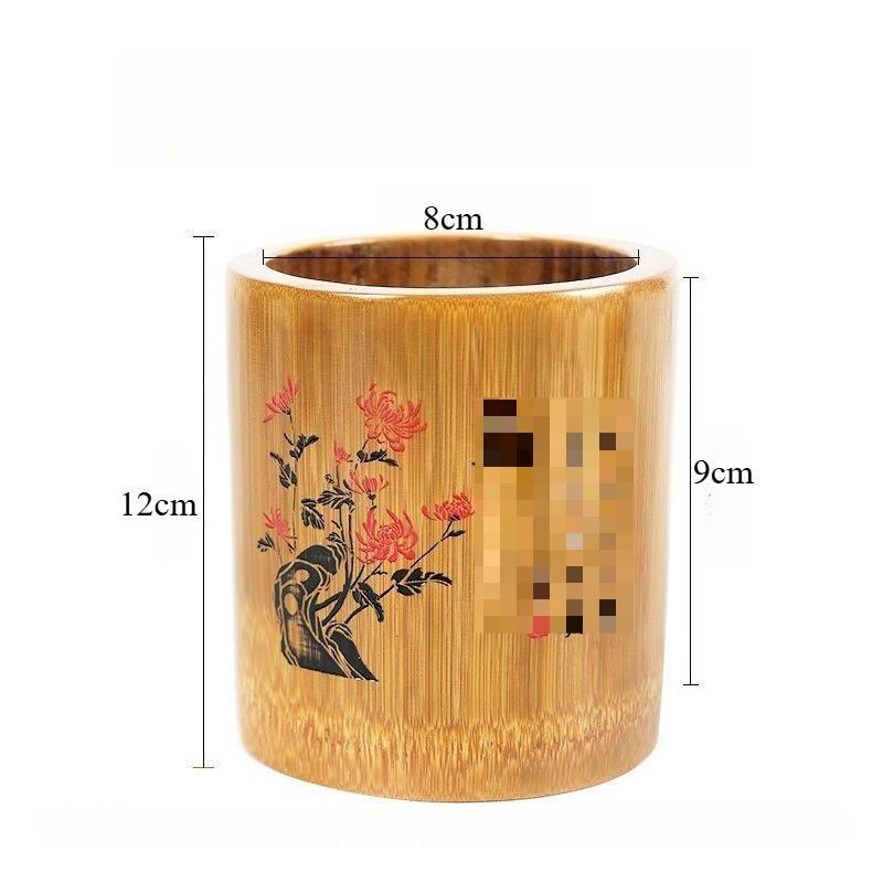 Plum orchid and chrysanthemum carving multifunctional bamboo and wood pen holder office desktop creative decoration storage box