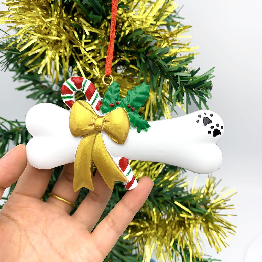 Stylish Hand-painted Resin Christmas Dog Bone Ornaments In Various Designs For Holiday Decor