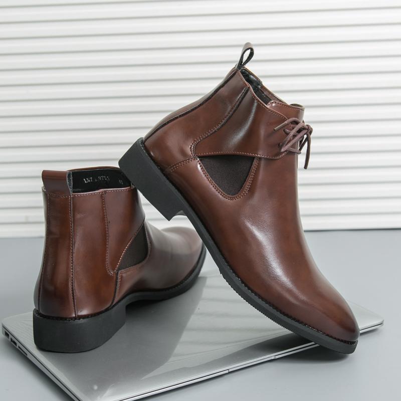 Fashion New Fashion Mens Leather Ankle Boots British Style Male Chelsea Boots Casual High Top Shoes Soft Leisure Walk Men Business Botas