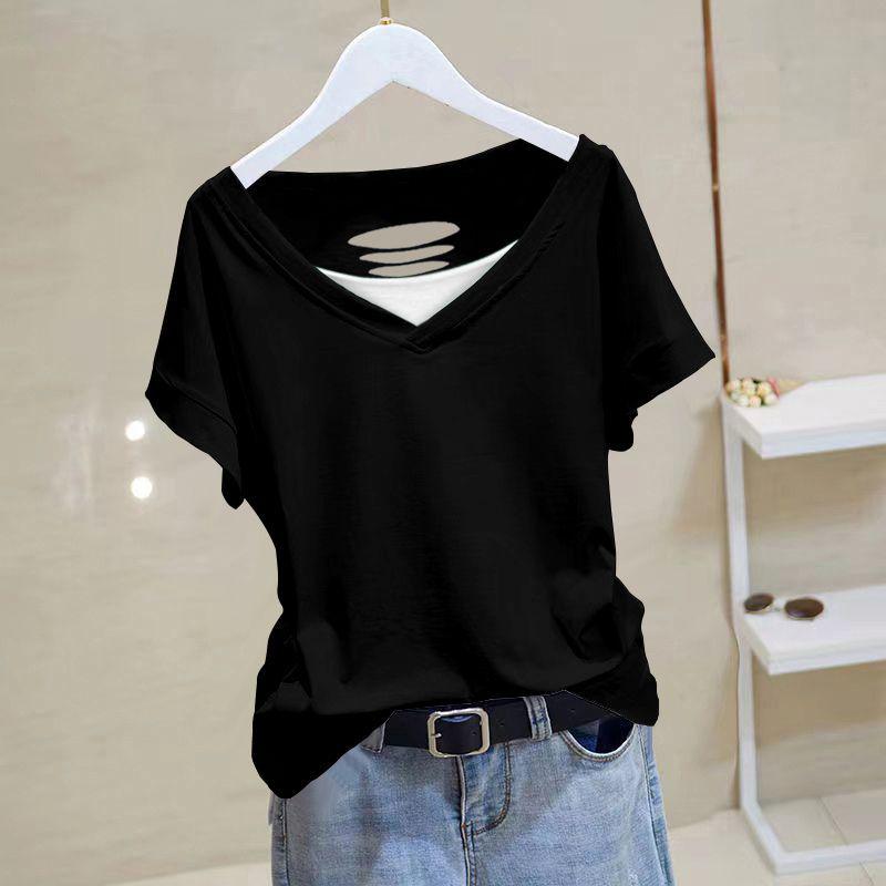 Women's 2024 Summer Pure Cotton Loose-Fit Short-Sleeve Korean T-Shirt