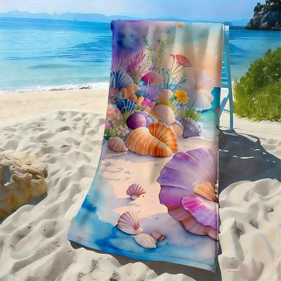 La toalla de playa de microfibra de poliéster con estampado de flores y conchas marinas es muy absorbente, adecuada para nadar y para salidas a la playa.