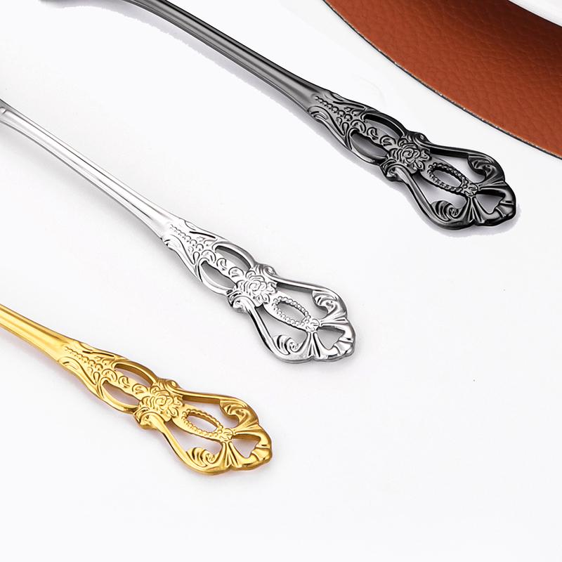 3/4/6/12Pcs Gold Dessert Spoons Stainless Steel Stiring Spoon Set Cake Salad Spoon Retro Black Thin Cutlery Luxury Sliverware