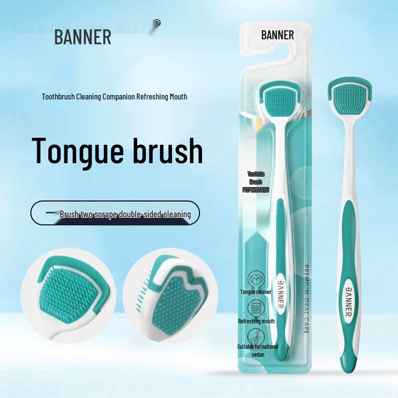 Double-Sided Antibacterial Tongue Scraper and Brush for Freshening and Deep Cleaning