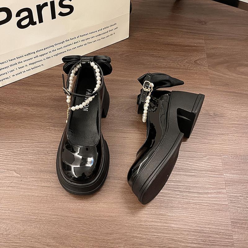 2025 Spring and Summer New Fashion French Temperament High Heels Thick Heel Light Mouth Single Shoes Women's Platform Small Leather Shoes