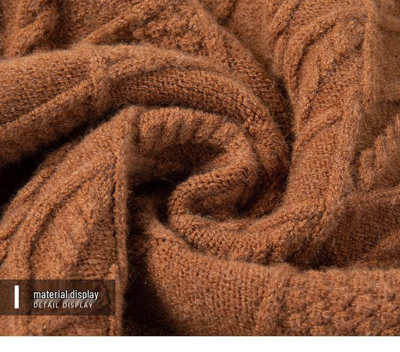 Winter Men's Wool Blend Jacquard Sweater: Thickened Long Sleeve, Half-High Collar, Fashion Casual for All Ages