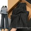 Women's Grey Checkered High Waist Wide Leg Casual Pants - Spring & Autumn 2025 Collection