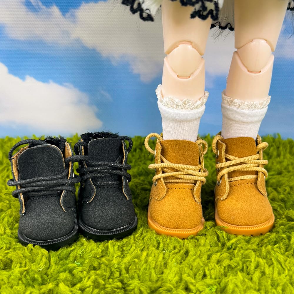 niannyyhouse 15cm Plush Doll High-Top Shoes, for 16 BJD, Doll Dress-Up Accessory, 2 Pairs Set (White + Beige)