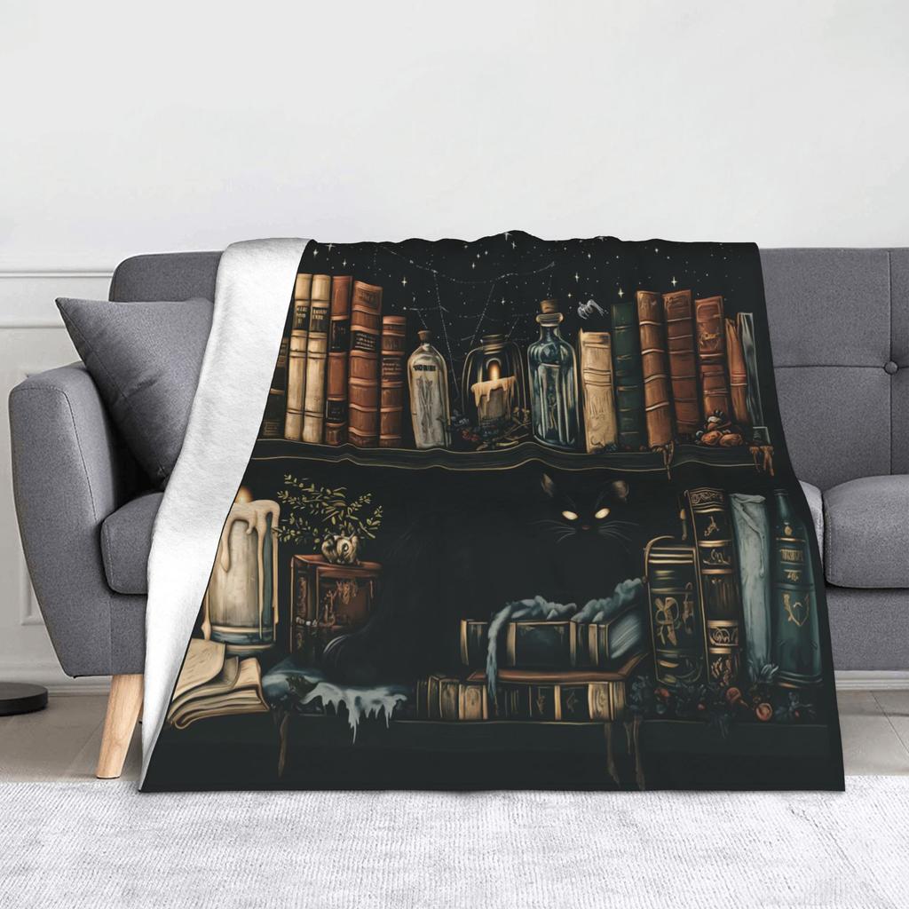 Halloween Black Cats Flannel Blankets Witchy Spooky Novelty Throw Blanket for Sofa Bedding Lounge 150*125cm Bedspreads