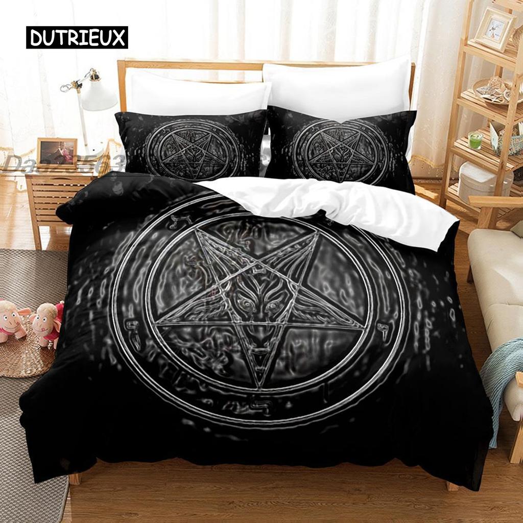Satanic Duvet Cover Satan Goat Inverted Pentagram Skull Comforter Cover Quilt Cover Bedroom Decoration for Women Men Children