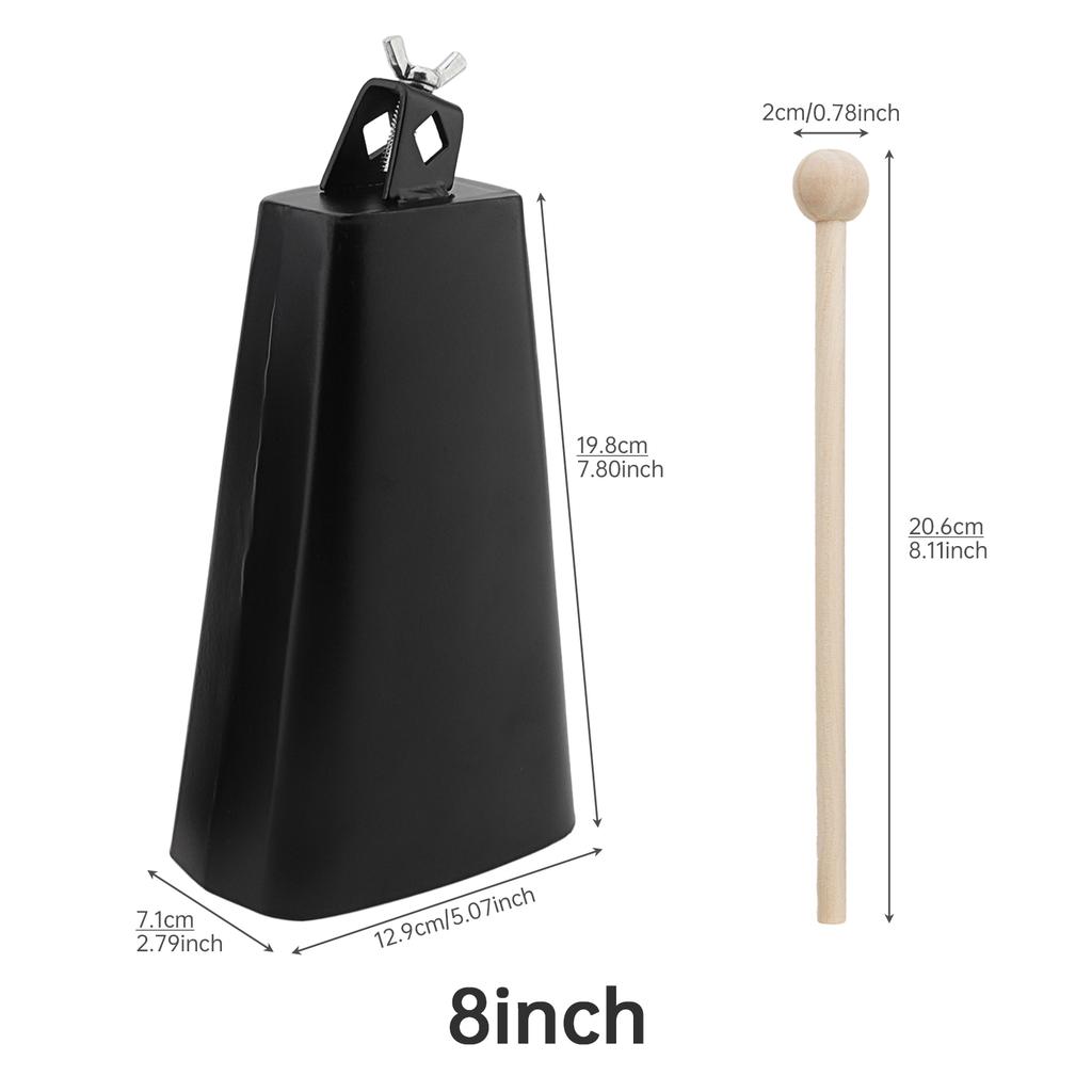 Heavy Duty Metal Iron Cowbell Percussion Instrument 6 8 Inch Drum Hoop Mount Up Down Includes Tuning Key Hand Percussion Noise Maker