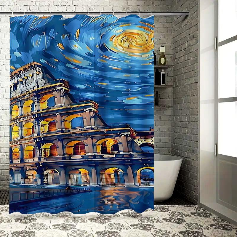 Starry Night Over the Colosseum Waterproof Shower Curtain Heat Resistant Machine Washable Non-Transparent 180x180cm