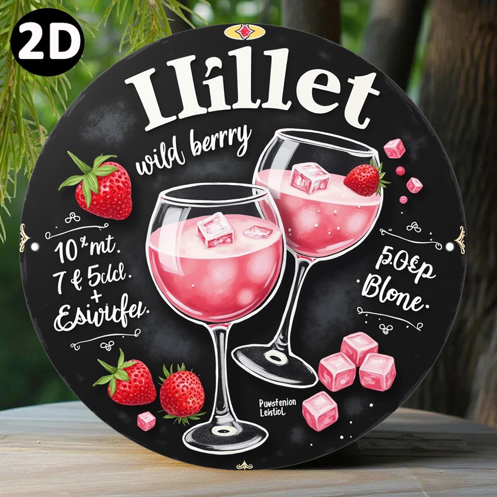 

D Flat D Flat A D Printed Round Metal Sign Featuring Lillet RaspberryFlavored Drink And a Wine Design Perfect for Decor 20x20cm(8x8inch)