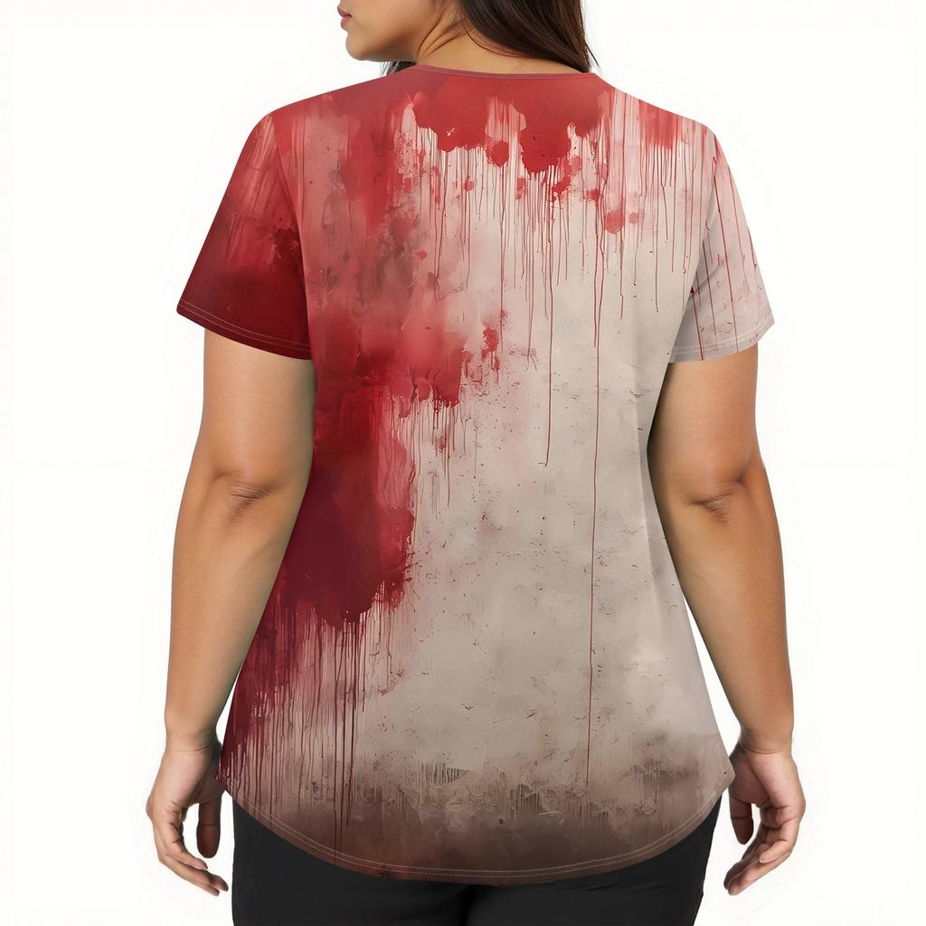 Γυναικεία Μόδα V-λαιμόκοψη Κοντομάνικη Επαγγελματική Ενδυμασία Με Τσέπες Τοπ με Αποκριάτικη Εκτύπωση