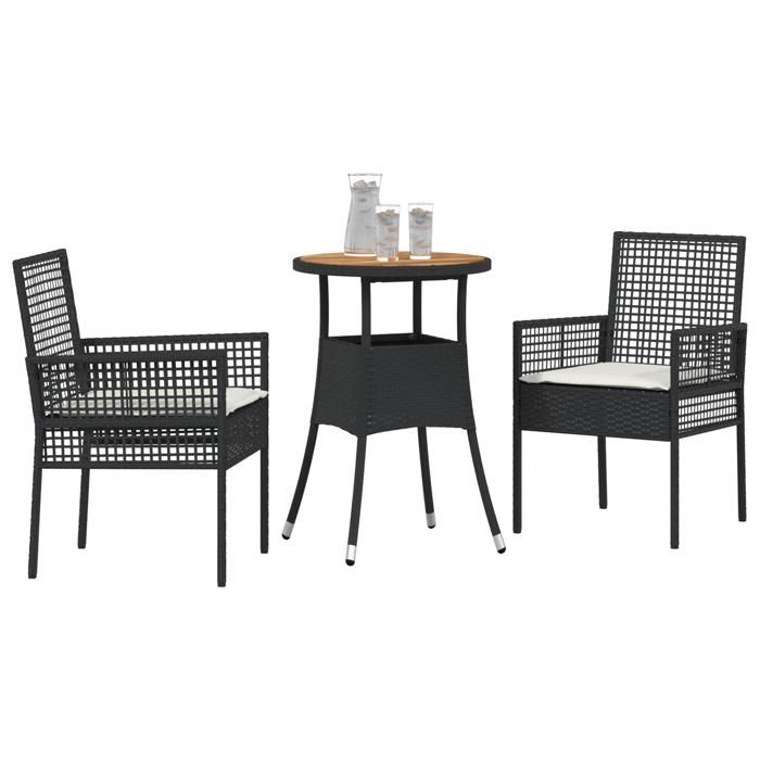VidaXL Ensemble de Salle à Manger de Jardin de 3 Pièces Noir Poly Rattan 3334951