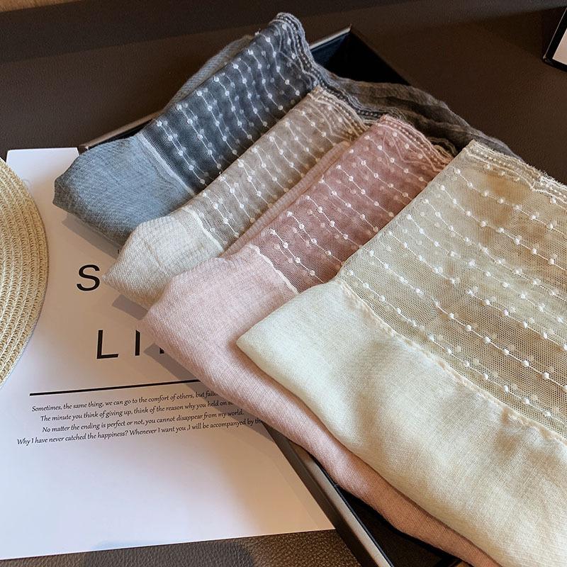 Lace Cotton and Linen Scarf for Women 140x40cm Summer Neck Protection Shawl Travel Scarf