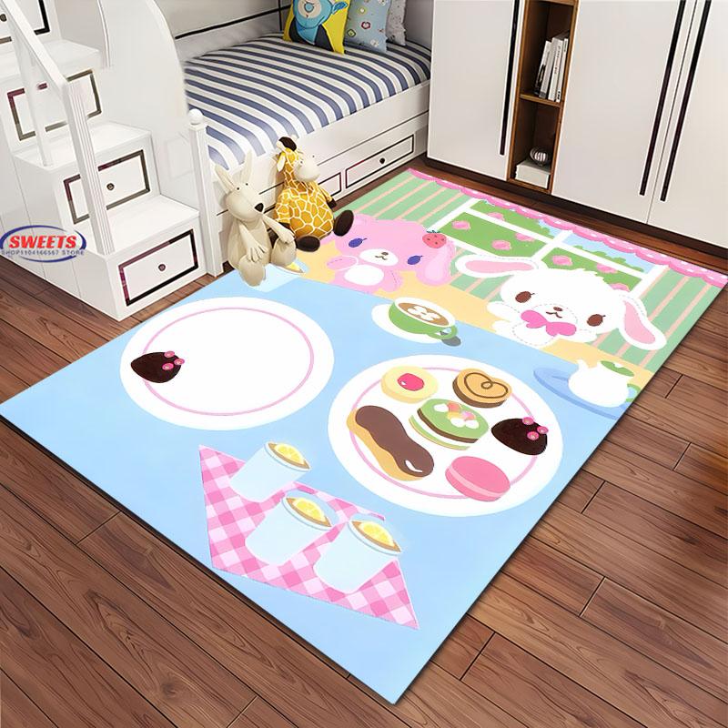 3D HD Cute Rabbits Cartoon Area Carpet,Rug for Living Room Tapete for Bedroom Sofa Kitchen Doormat Decor,Kids Non-slip Floor Mat
