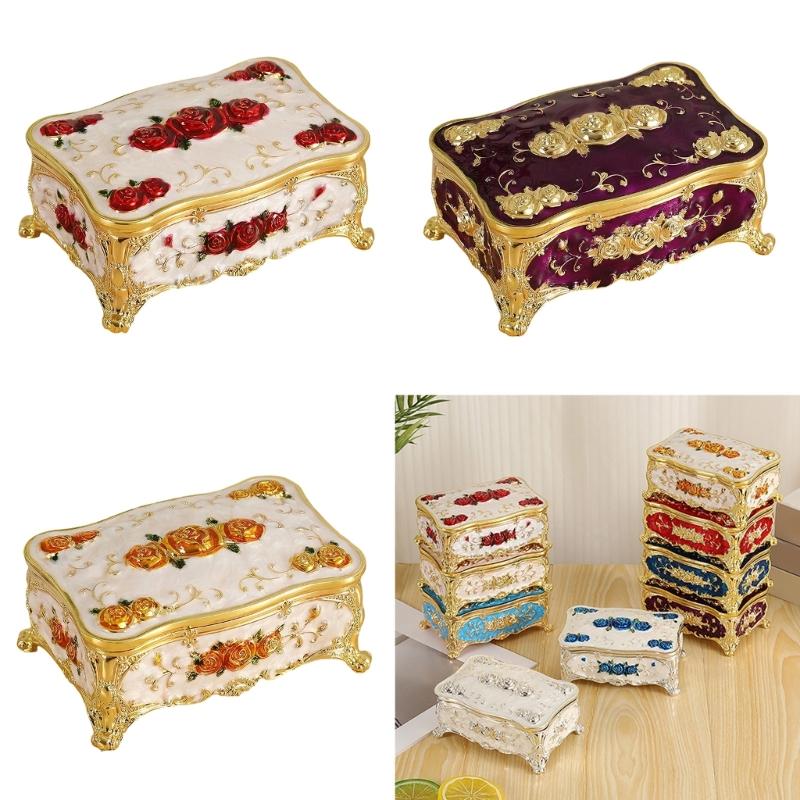 Traditional Floral incised Jewelry Storage Box for Women Built from strong Alloy Featuring Glossy Finish