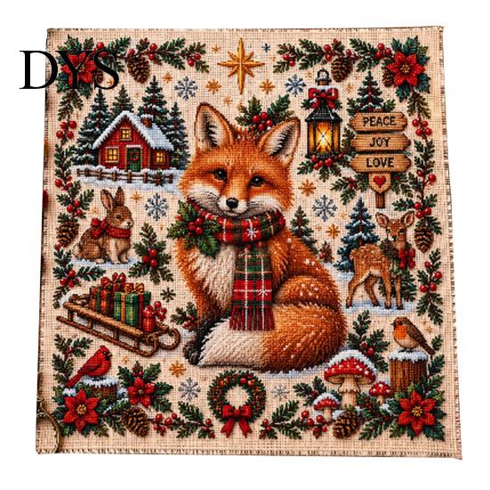 Handmade Christmas Decoration Projects Animal Cross Stitch Kit, Holiday Embroidery Starter Seasonal Present for Friends Pattern, Festive Craft