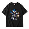Men's Summer 100% Cotton Fashionable Casual Loose Large Size Cartoon Bear Printed Sports Round Neck Short Sleeve T-shirt Top