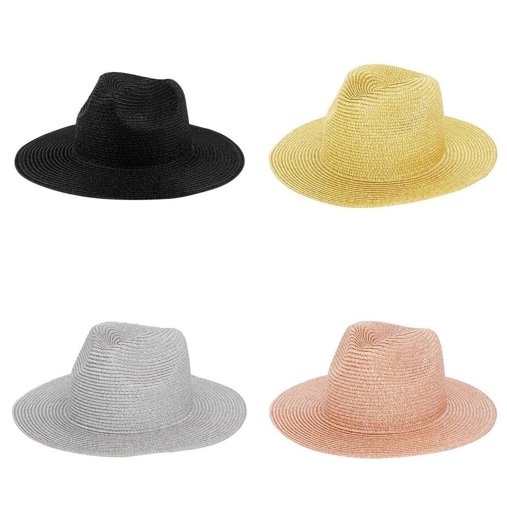 Colored Straw Plain Hat  Outdoor Wide Brim Sun Hats Uv Protection Outings Casual