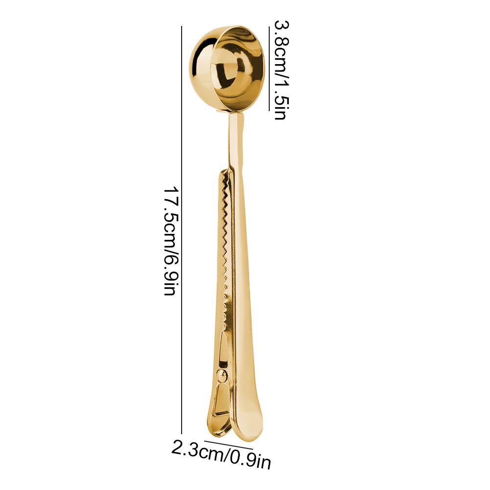 2 in 1 Multifunctional Coffee Spoon Stainless Steel Scoop with Sling Clamp Clip