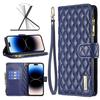 For iPhone 14 Pro Diamond Lattice Zipper Wallet Leather Flip Phone Case