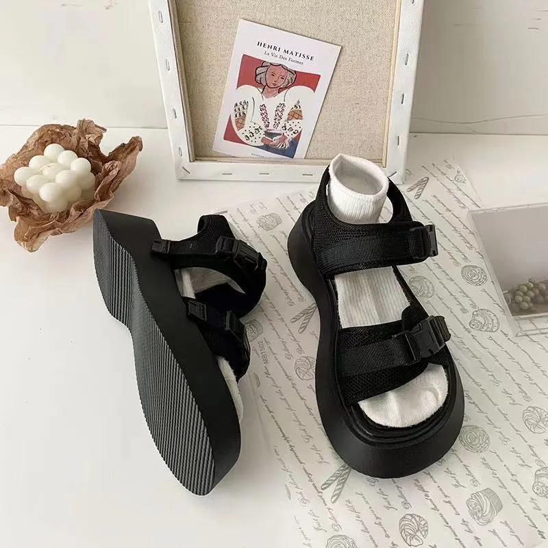 Black sports sandals women's summer new thick-soled heightening Roman shoes versatile Harajuku sweet and cool student ins tide