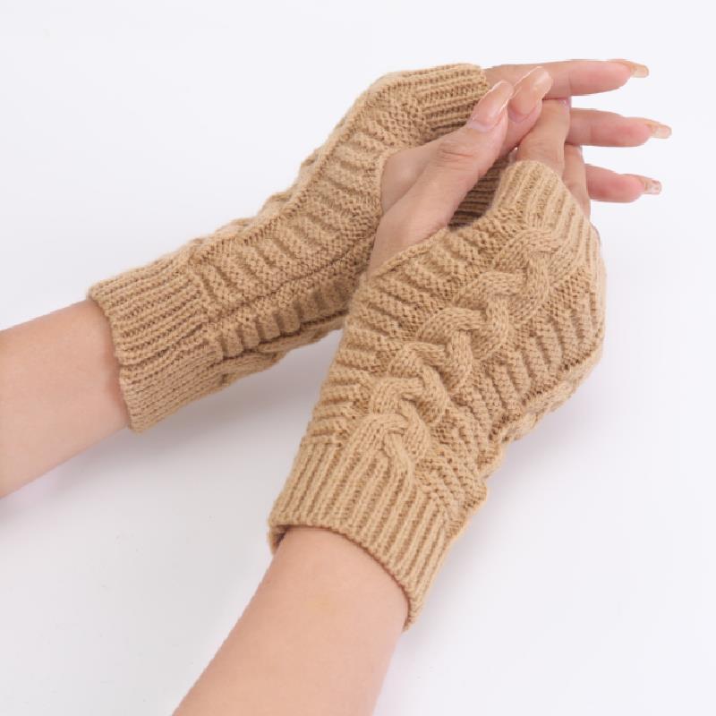 Damen Stilvolle Handwärmer Winterhandschuhe Arm Häkeln Stricken Kunstwolle Fäustling Warmer Fingerloser Handschuh Zopfmuster Damenhandschuhe