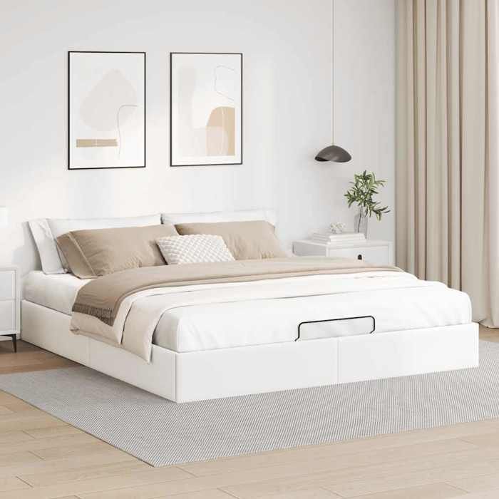 VidaXL Cadre de lit ottoman sans matelas blanc 180x200 cm similicuir, cadre de lit, cadre de lit rembourré, cadre de lit 3310815