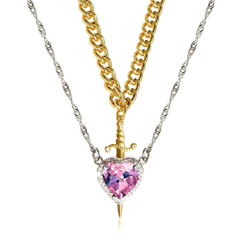 1Pc Gothic Punk Sword Heart Creative Couple Necklace for Women Men Lovers Sparkling Heart Pendant Jewelry Accessories Gifts