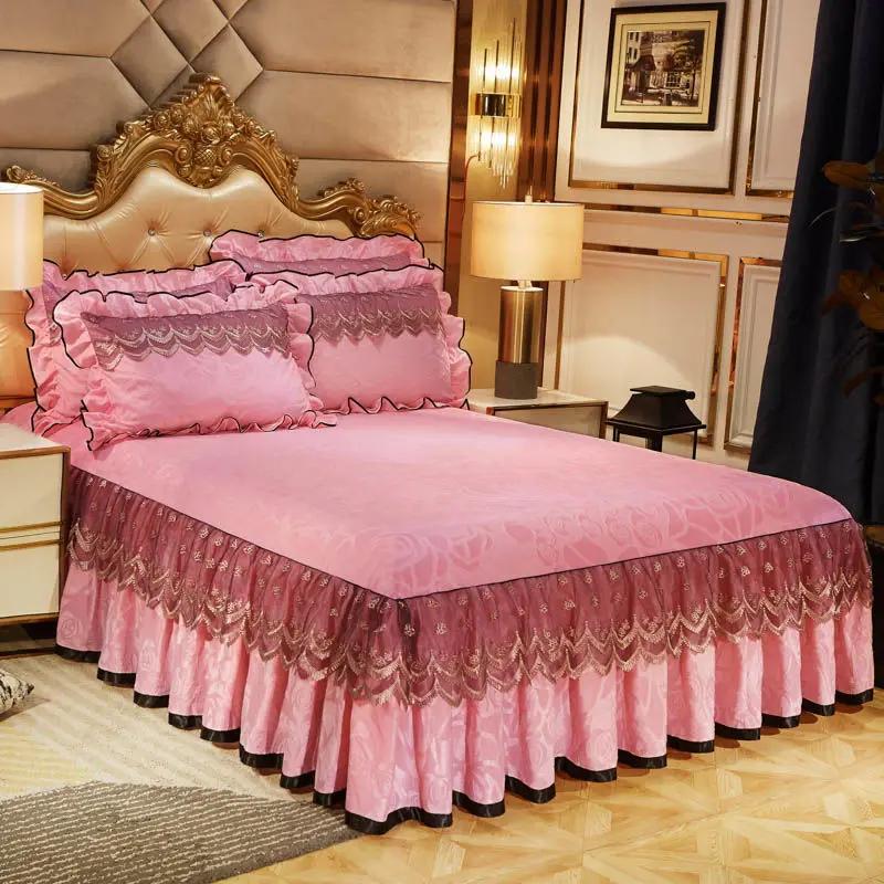 Luxury Bedspread Soft 45cm Heightened Bed Skirt Home Adjustable Bedding Set Queen King Size Bed Cover with Pillowcases