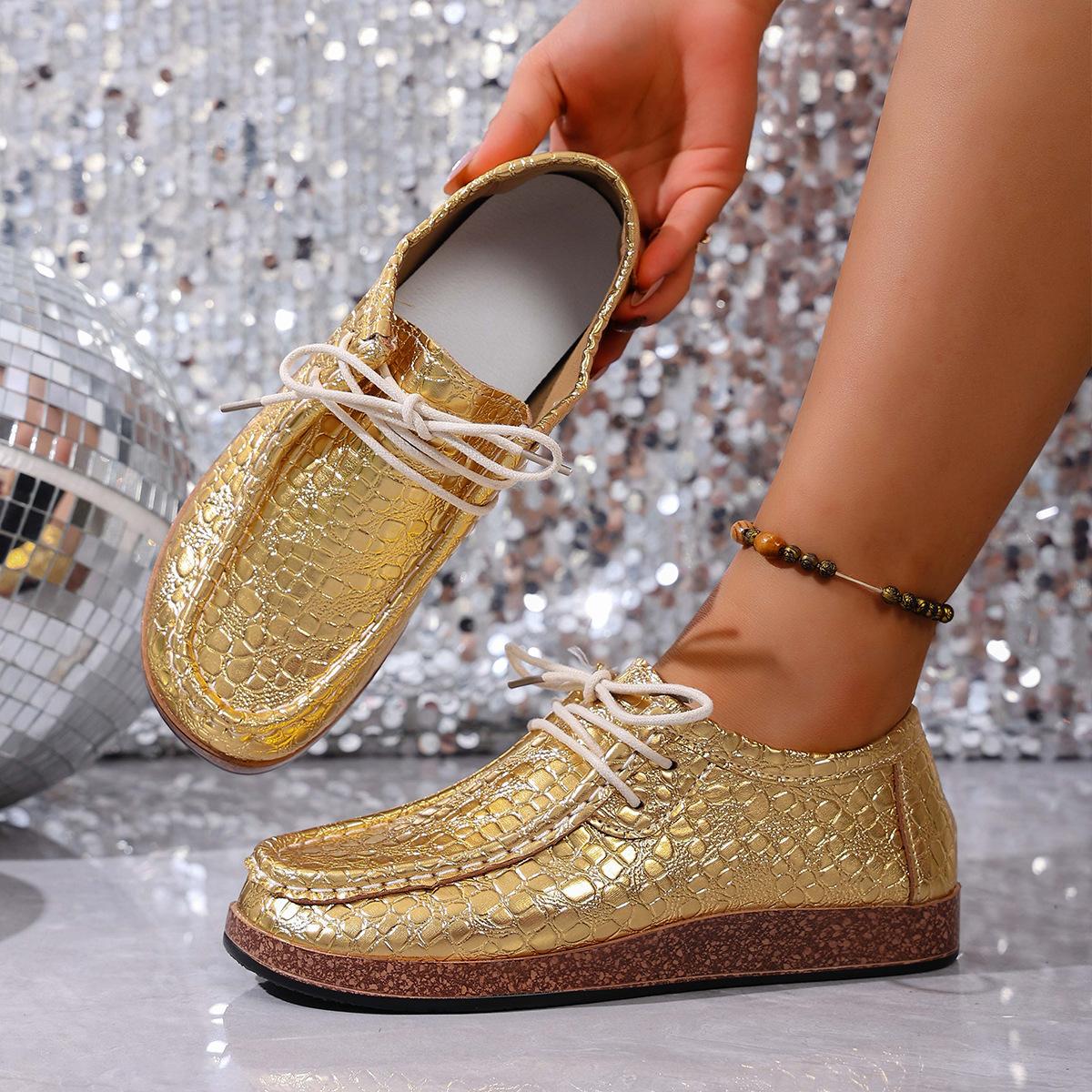 

Autumn New Lace-up Casual Shoes 2025 Autumn New Plus-size Low-top Shoe Women 43 золотой