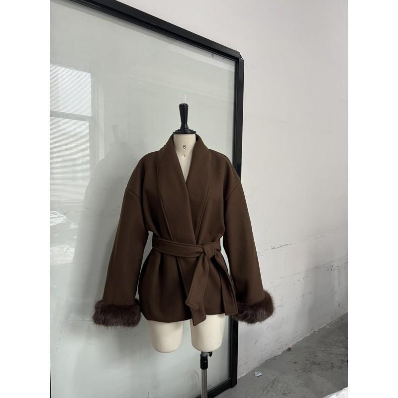 Womens Wool Blend Coat With Fuzzy