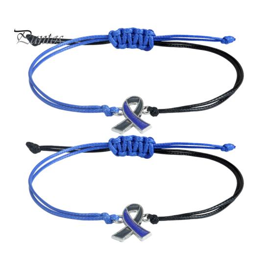Soft Woven Rope Jewelry 2 Pcs Breast Cancer Awareness Bracelets, Adjustable Braided String Stackable Wrist Accessories Bracelets with Ribbon