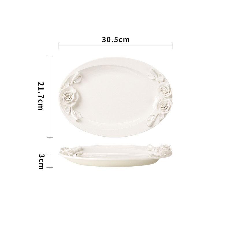 Blumenrelief Keramikteller Frühstück Obstsalat Speiseteller Hotel Restaurant Westlicher Teller Küche Dessertteller Besteck