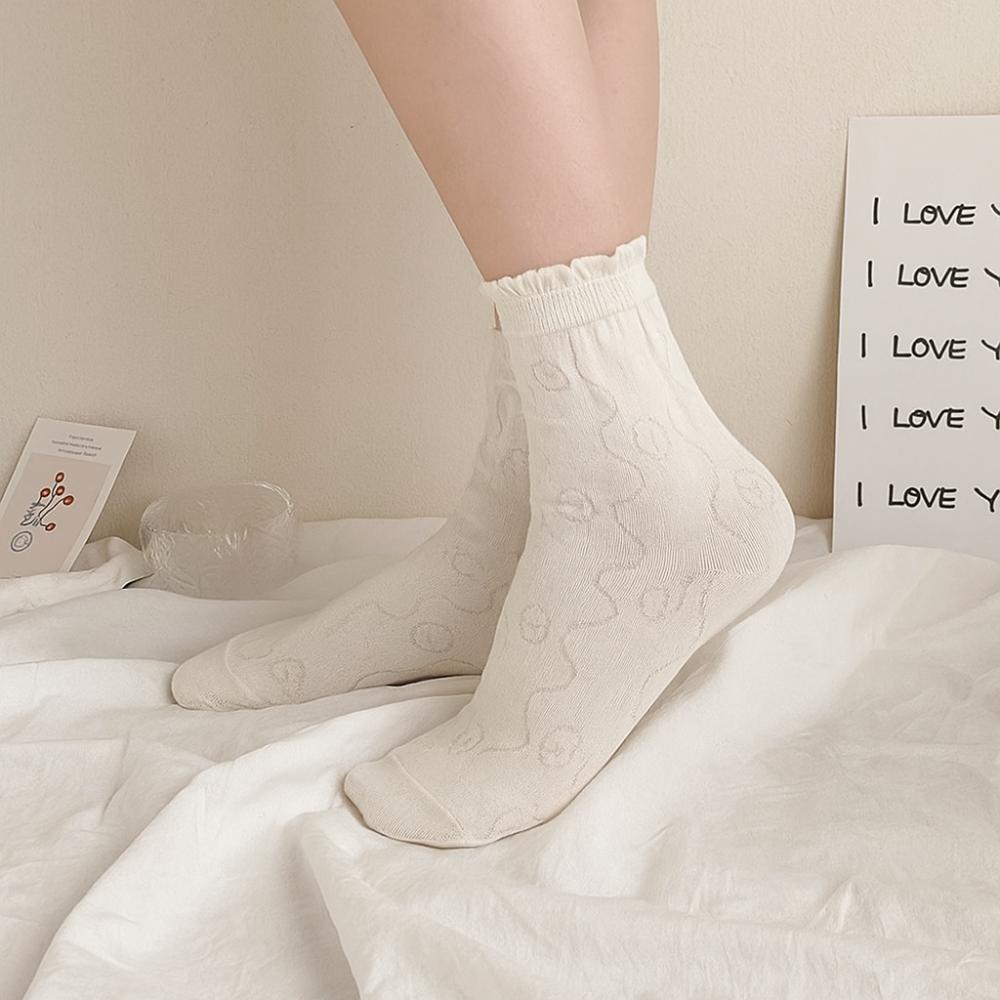 6Pairs Mesh Hollow Transparent Flower Socks Ruffle Sweet Socks Women Ins Style Mid Tube Socks  Girl