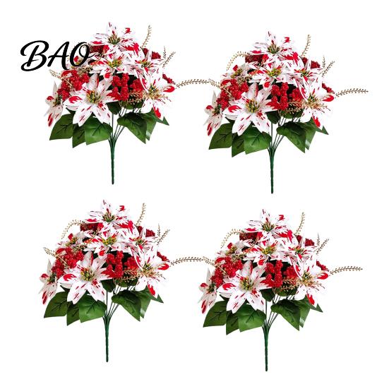 Decorative Plants for Planters Artificial Poinsettia Flowers, Christmas Fake Floral Berry Centerpiece, Fade-Resistant Dieffenbachia Red And White Home