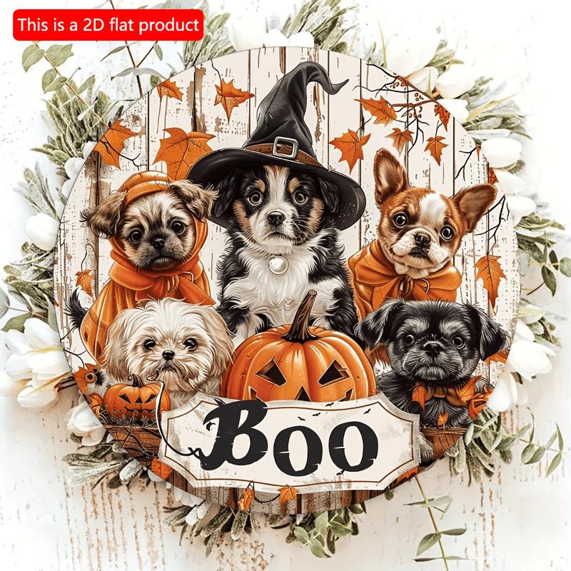 2d Flat 20*20cm, Halloween Home Decoration Featuring Wooden Circular Creative Logos Featuring Wizards, Dogs, and Pumpkins, for Home, Garden, Kitchen
