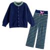 Mokoya Stylish Pajamas with and Loungewear Long Navy for Fall and Winter Women's Fluffy, Buttons, Heat-Retaining, Button-Up Set, Sleeves, Blue,