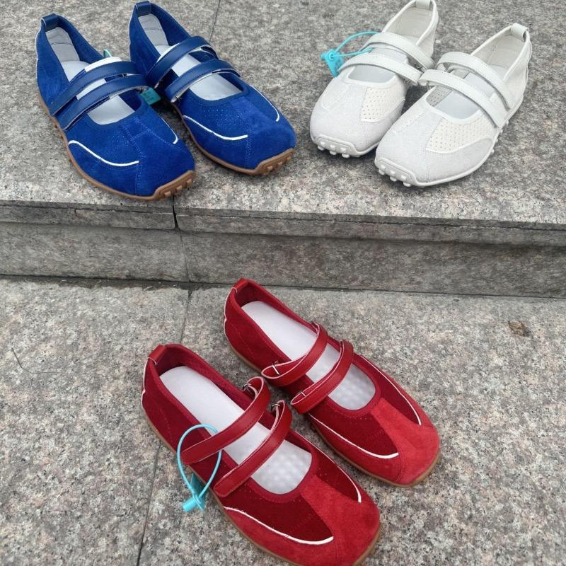 Leather red mesh light mouth double belt ballet shoes women's retro inner height increase versatile fashion Mary Jane shoes children