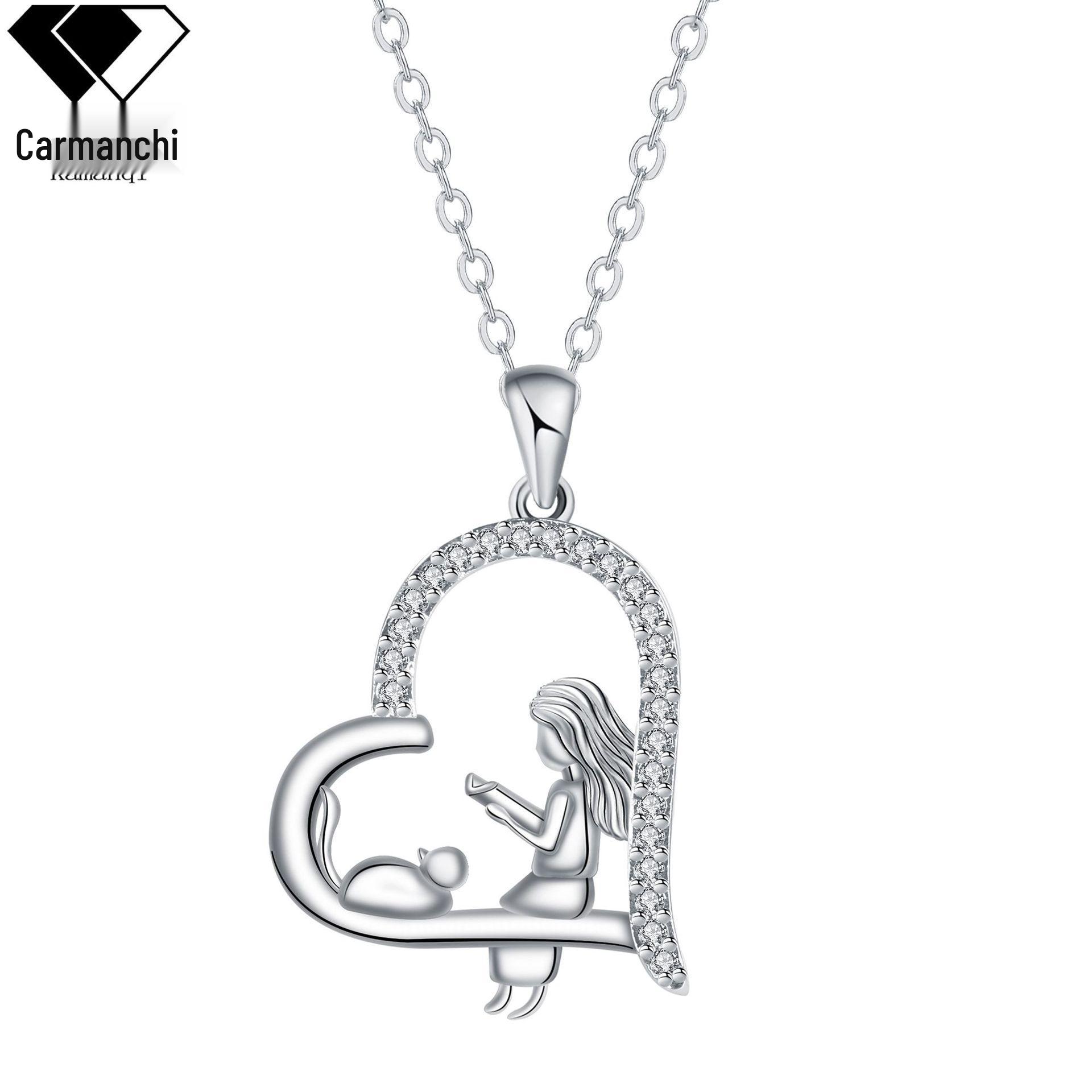 

Cute Heart-Shaped Cat Pendant Necklace - Cartoon Girl Christmas Gift серебряный