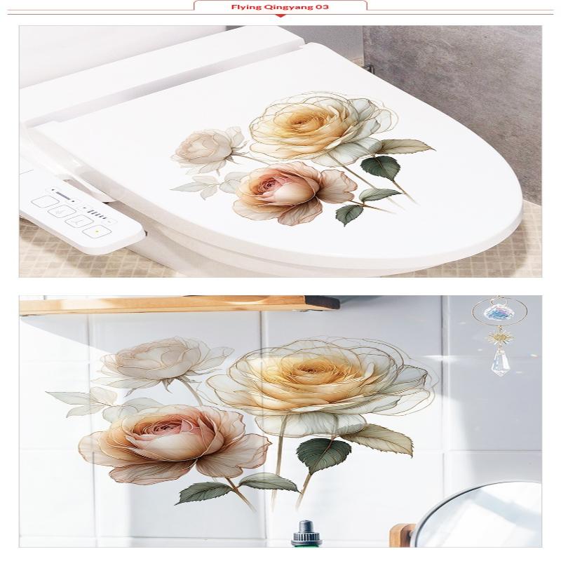 Watercolor Flower Stickers Toilet Sticker Bright Wall For Home Vinyl Car Decal Toilet Decoration