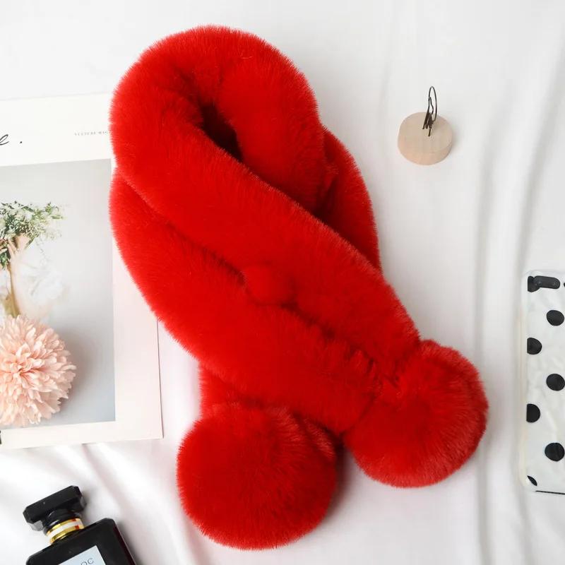 

Women Fashion Autumn And Winter Newest Warm Scarf Fur Rabbit Plush Thick Scarf Solid Color Fur Ball Cross Clothes Accessories