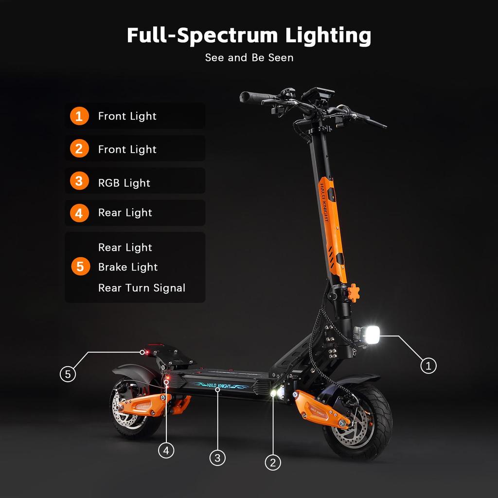 Halo Knight T102 Electric Scooter 10 Inch Tires 1200W Motor 52V21Ah Battery 50km/h Max Speed 45km Max Range Dual Suspensions