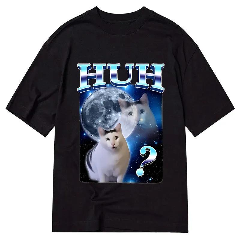 Confused Cat Meme Tshirt Unisex Unisex Funny Y2k Aesthetic Galaxy Cat Graphic Print Oversized Casual Streetwear Short Sleeve Tops