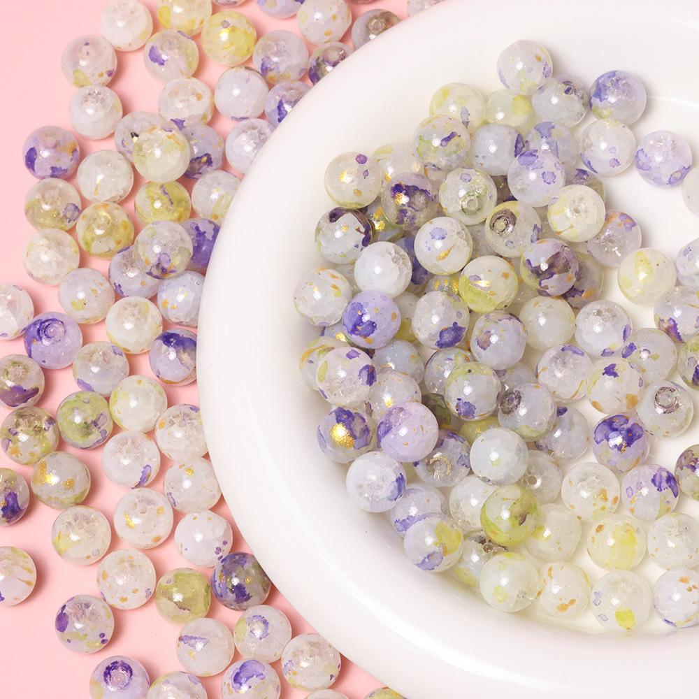 Yori 40pcs 10mm Imitation Crack Glass Beads Round Loose Spacer Beads for Jewelry Making DIY Bracelets Phone Chain Accessories