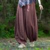 Spring Cotton and Linen Women's Literature and Art Retro Loose Sand Wash Stitching Pumpkin Pants Women's Niche Zen Meditation Bloomers