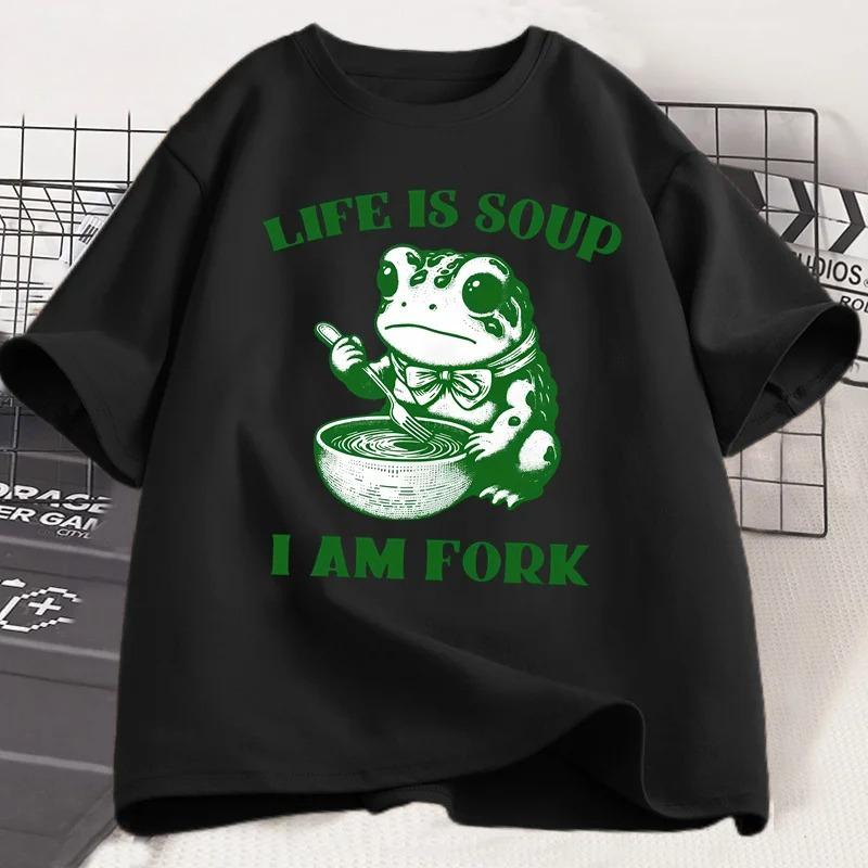 Sommer T-Shirt Life Is Soup I Am Fork für Männer Frauen Lustige Frosch Nachvollziehbares Lebens-T-Shirt Weiche Sommer Kurzarm-Tees Kleidung